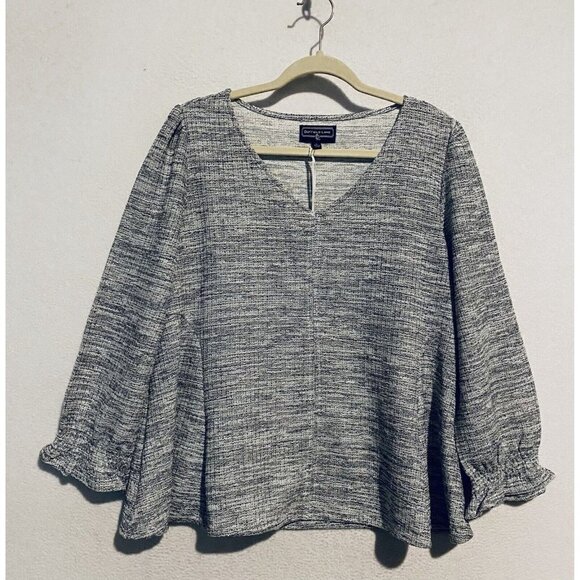 Duffield Lane Top Womens Large Gray Callie Tweed V Neck Stretchy Textured Boho - Picture 2 of 7